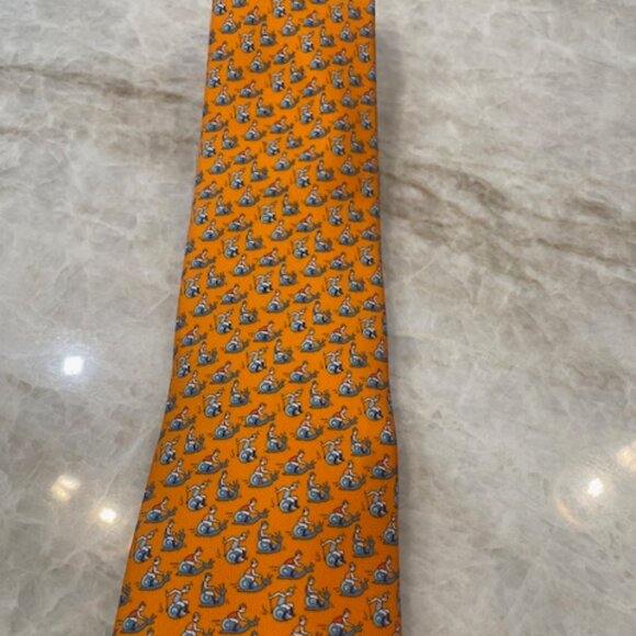 Hermes Orange Snail Race Print Tie - Picture 3 of 7